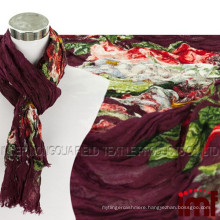 Cashmere Peony Fringe Print Scarf